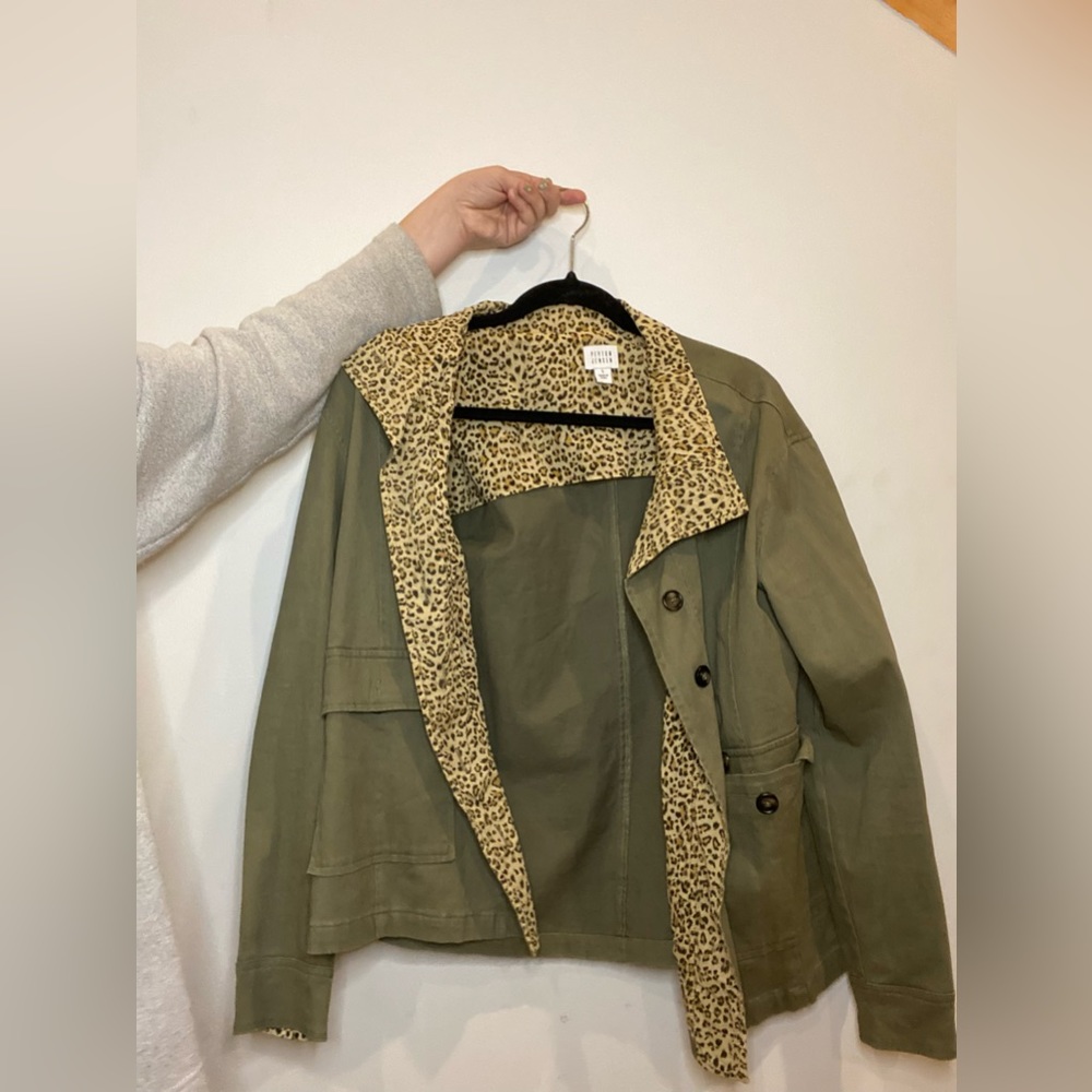 Green and leopard print military jacket